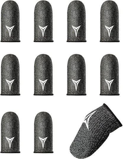 10 Pack Gaming Finger Sleeves for Mobile Gaming-0.3mm Silver Fiber Anti Sweat-Extremely Thin, Finger Sleeves Fit Mobile Phone Tablet Devices(Black)