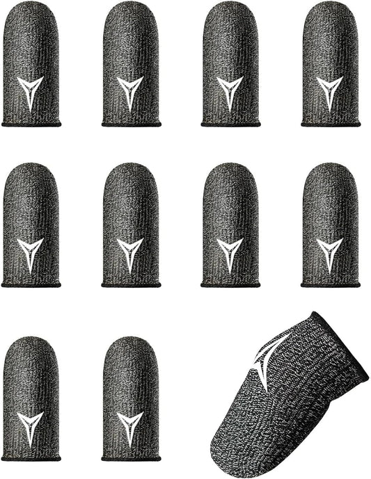 10 Pack Gaming Finger Sleeves for Mobile Gaming-0.3mm Silver Fiber Anti Sweat-Extremely Thin, Finger Sleeves Fit Mobile Phone Tablet Devices(Black)