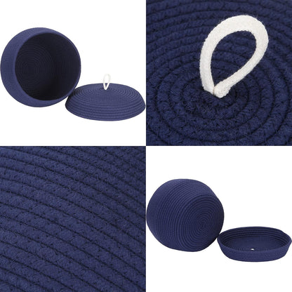Sea Team Round Cotton Rope Storage Basket with Lid, Decorative Woven Storage Bin, Pot, Caddy, Organizer, Container for Snacks, Towels, Plants (Grey, Small)