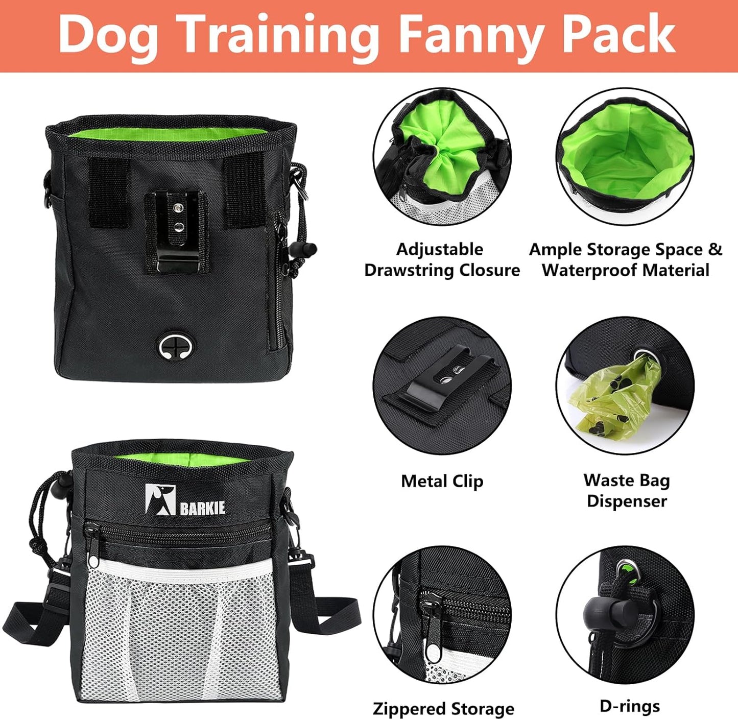 Dog Training Kit - Treat Pouch, Pet Training Fanny Pack, 2 Puppy Training Clickers, Ultrasonic Silent Whistle, 2-in-1 Whistle Clicker, Clicker Training Guide Booklet, Dog Poop Bag (Black)