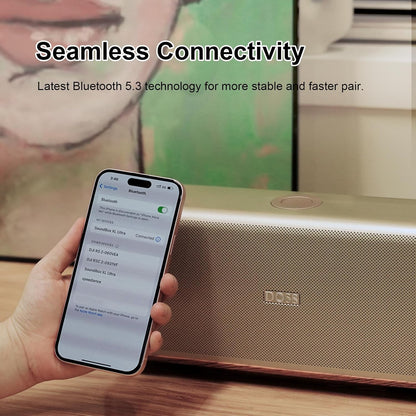 DOSS SoundBox Ultra Bluetooth Speaker with 2.1 Sound Channel Audio, 80W Superior Sound with Deep Bass, Two DSP Technologies, 18H Playtime, BT 5.3, Wireless for Home, Office, Bedroom-Gold
