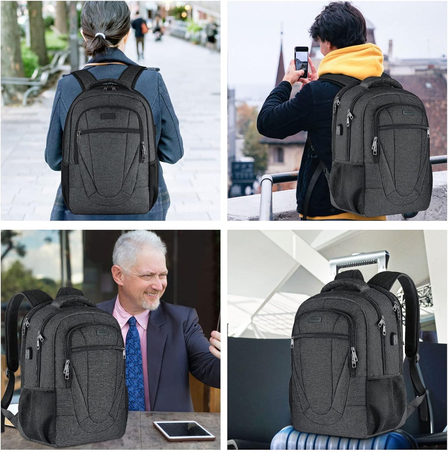 Backpack for Men and Women, School Backpacks for Teen Boys and Girls, Black Water Resistant Back Pack, Business Men Sturdy Computer Bag with USB Charging Port, Gifts