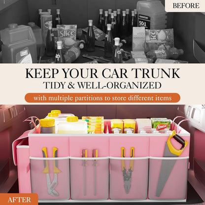 HOTOR Trunk Organizer - Car Organizer, Foldable Trunk organizer for SUVs & Sedans, Car Accessories, Tools, Sundries, 2 Compartments, Black