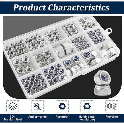 Vifmy 110 Pack 1/4"-20 Inch Lock Nuts,304 (A2-70) Stainless Steel Nylon Insert Locknuts,Standard Inch Thread Nylock Nuts for Bolts