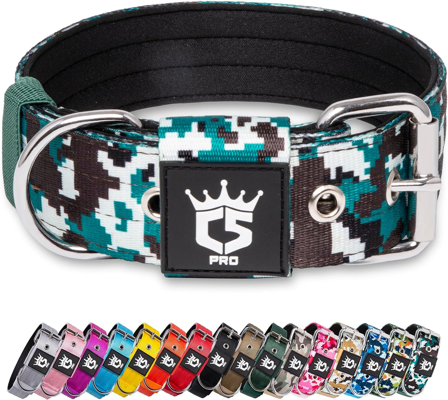 TSPRO Tactical Dog Collar 1.5 inch Wide Dog Collar Military Grade Strong Dog Collar Thick Dog Collar Heavy Duty Metal Buckle Dog Collar(Green-L)