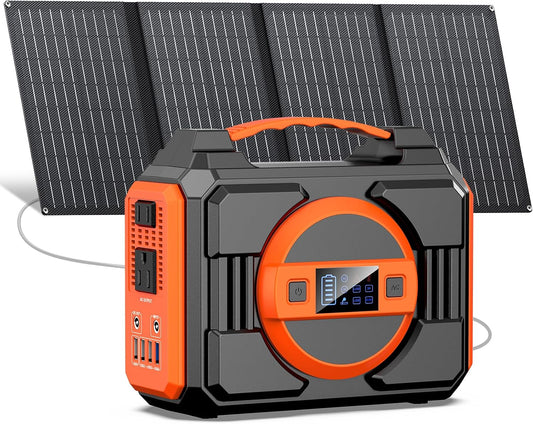 300W Rated Solar Power Generator, Portable Solar Power Station with 40W Solar Panels Included, 220Wh Solar Power Bank with 110V AC Output Pure Sine Wave