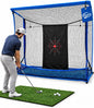 Golf Hitting Net with Extra Striking Net, 10x7ft Heavy Duty Golf Practice Net for Golfer Backyard Driving Swing, Golf Impact Net Cage Metal Frame with Storage Bag and Elevated Base (Blue)