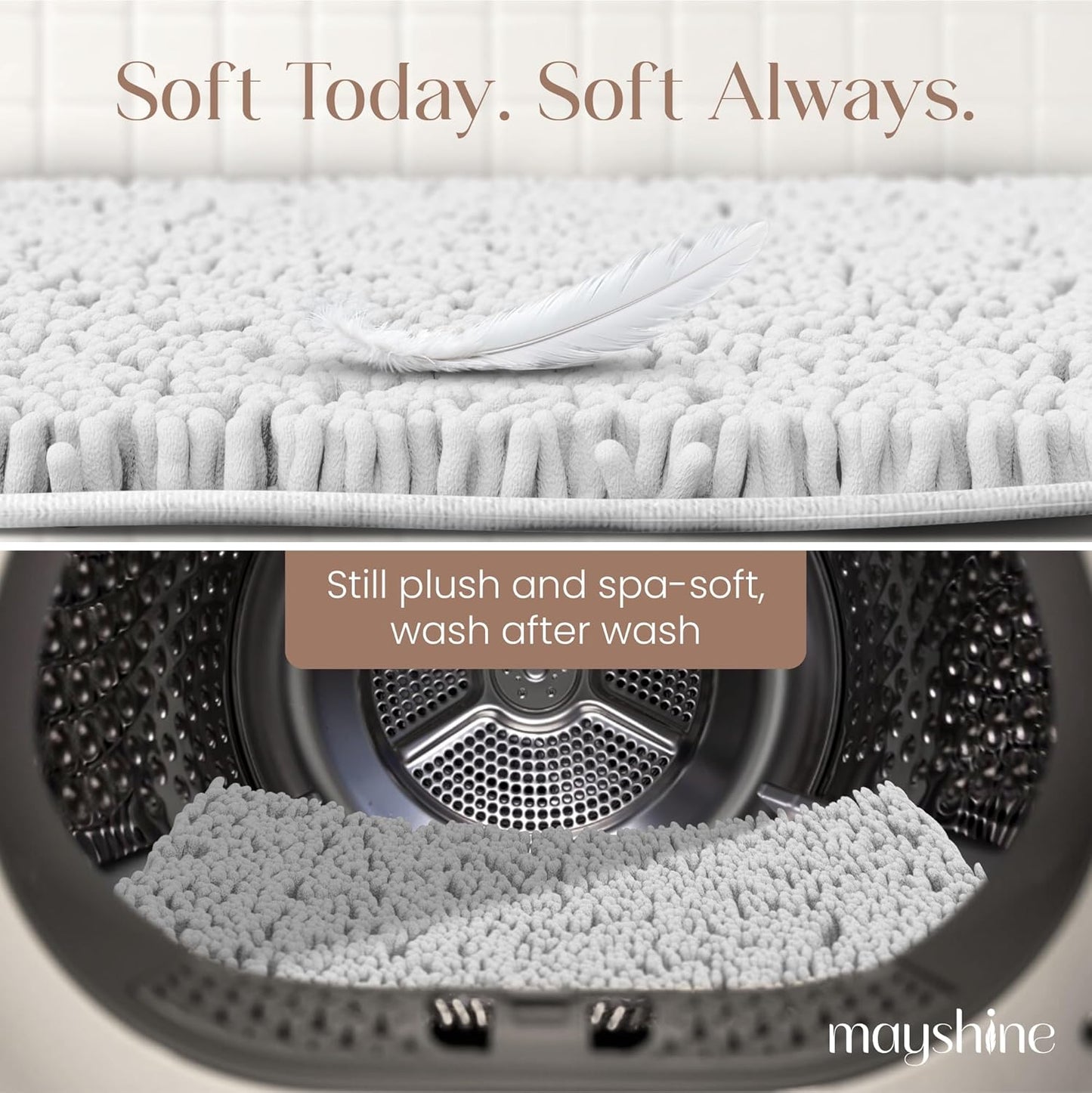 Soft Plush Chenille Bathroom Rug, Absorbent Microfiber Bath Mat, Machine Washable, Non-Slip Grip, Quick-Dry, Thick Shag Carpet Great for Bath, Shower Floor, Bedroom, or Door Mat (Beige, 17x24)