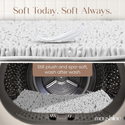 Soft Plush Chenille Bathroom Rug, Absorbent Microfiber Bath Mat, Machine Washable, Non-Slip Grip, Quick-Dry, Thick Shag Carpet Great for Bath, Shower Floor, Bedroom, or Door Mat (Beige, 17x24)