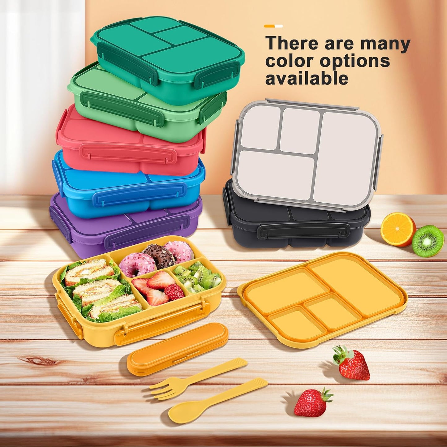 Amathley Lunch Box Kids,Bento Box Adult Lunch Box,Leakproof Lunch Containers for Adults/Kids/Toddler,1200ML-4 Compartments bento Lunch box with Utensil,Microwave & Dishwasher Safe(Dark Gray)