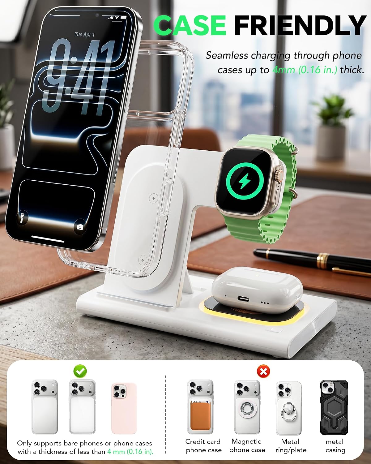 3 in 1 Foldable Charging Station for Apple Wireless Charger iPhone Charging Station for iPhone 18 Pro Max,Apple Watch 12 Charger Stand, Light Nightstand Charging Dock for iWatch/Airpods