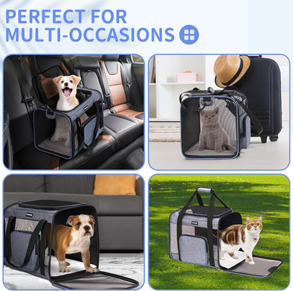 Fostanfly Cat Carriers for Large Cats 25 lbs, Dog Carriers for Small Dogs, Pet Bag for Medium Puppy Under 25lbs Travel Bag with Big Pocket,4 Ventilated Windows, 3 Doors