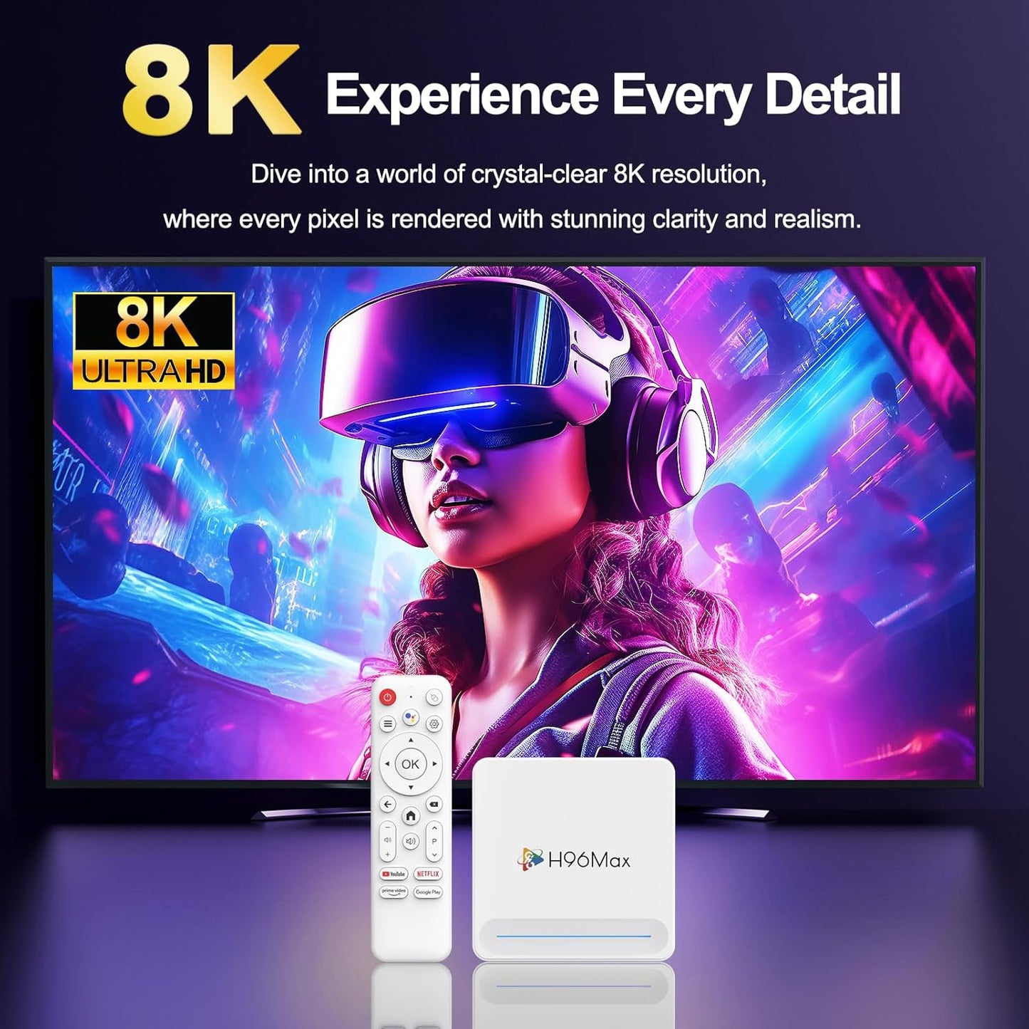Android TV Box 14.0 4GB RAM 128GB ROM Dual-WiFi 6.0 H96 Max H618 Plus Android Box with 3D 8K BT 5.4 USB Ultra HD