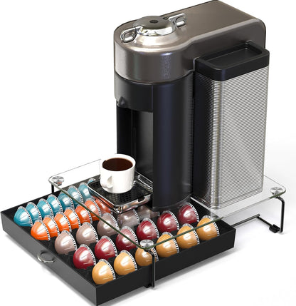 DecoBrothers Vertuo Pod Holder VertuoLine Drawer Storage for Nespresso Coffee Capsules, Crystal Tempered Glass, White