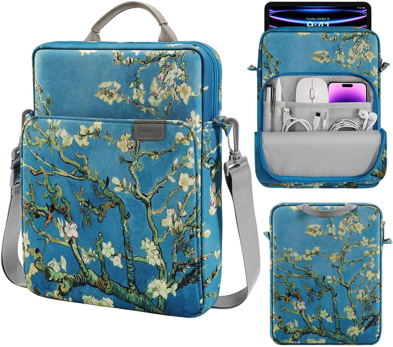 MoKo 13.3-14 Inch Laptop Sleeve Bag Fits MacBook Pro M3/M2 14" 2023, MacBook Pro 13" M2, New MacBook Air 13.6" M3/M2 2024/2022,Tab S8 Ultra 14.6",Handle Carrying Case with Shoulder Strap, Black & Gray - PuriLite