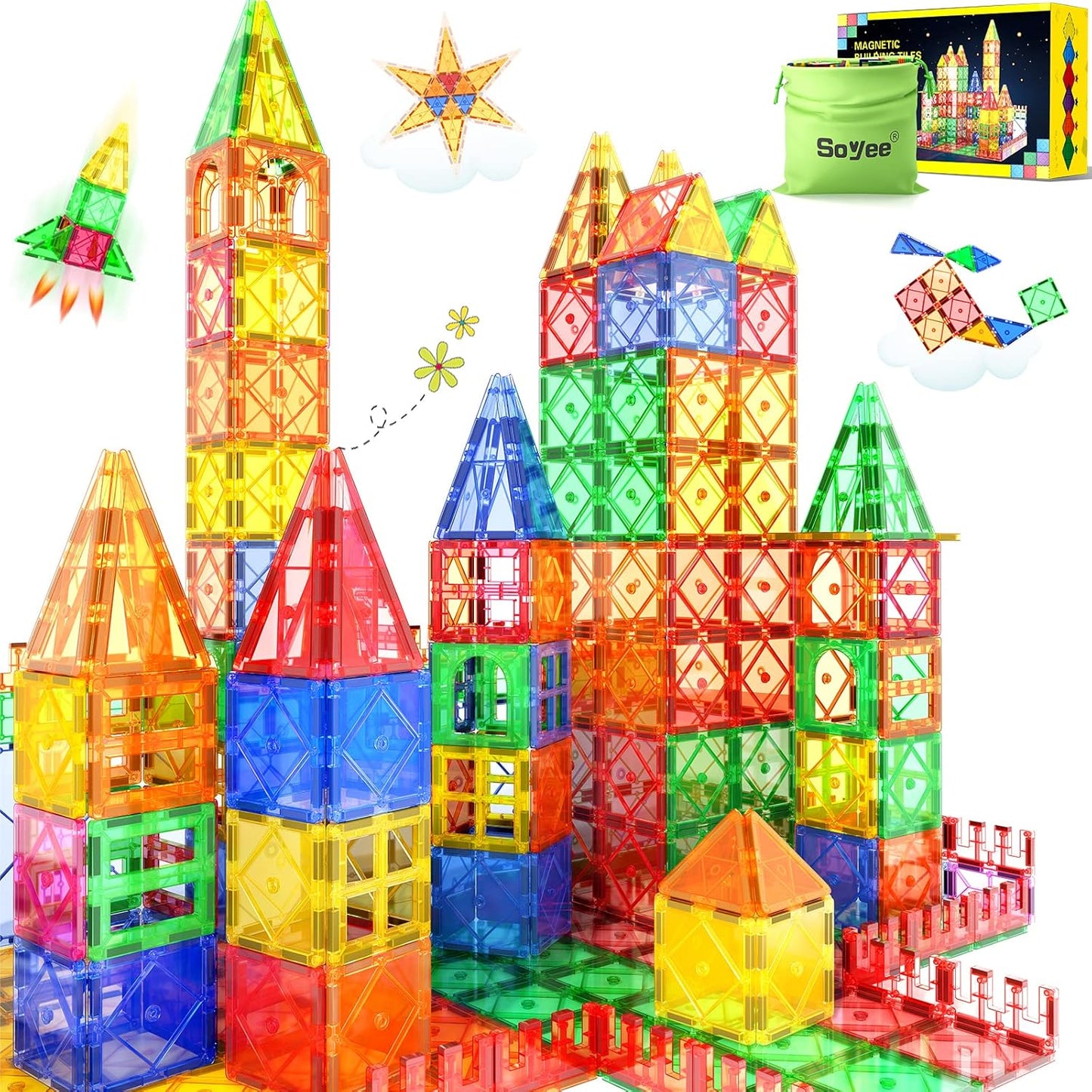 Magnetic Tiles Building Blocks 102pcs Advanced Set STEM Toys for 3+ Year Old Boys and Girls Montessori Toys Toddler Kids Activities Games Christmas New Year Gifts Classroom Must Haves School Supplies