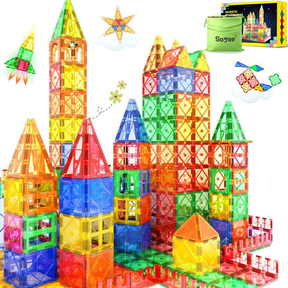 Magnetic Tiles Building Blocks 102pcs Advanced Set STEM Toys for 3+ Year Old Boys and Girls Montessori Toys Toddler Kids Activities Games Christmas New Year Gifts Classroom Must Haves School Supplies
