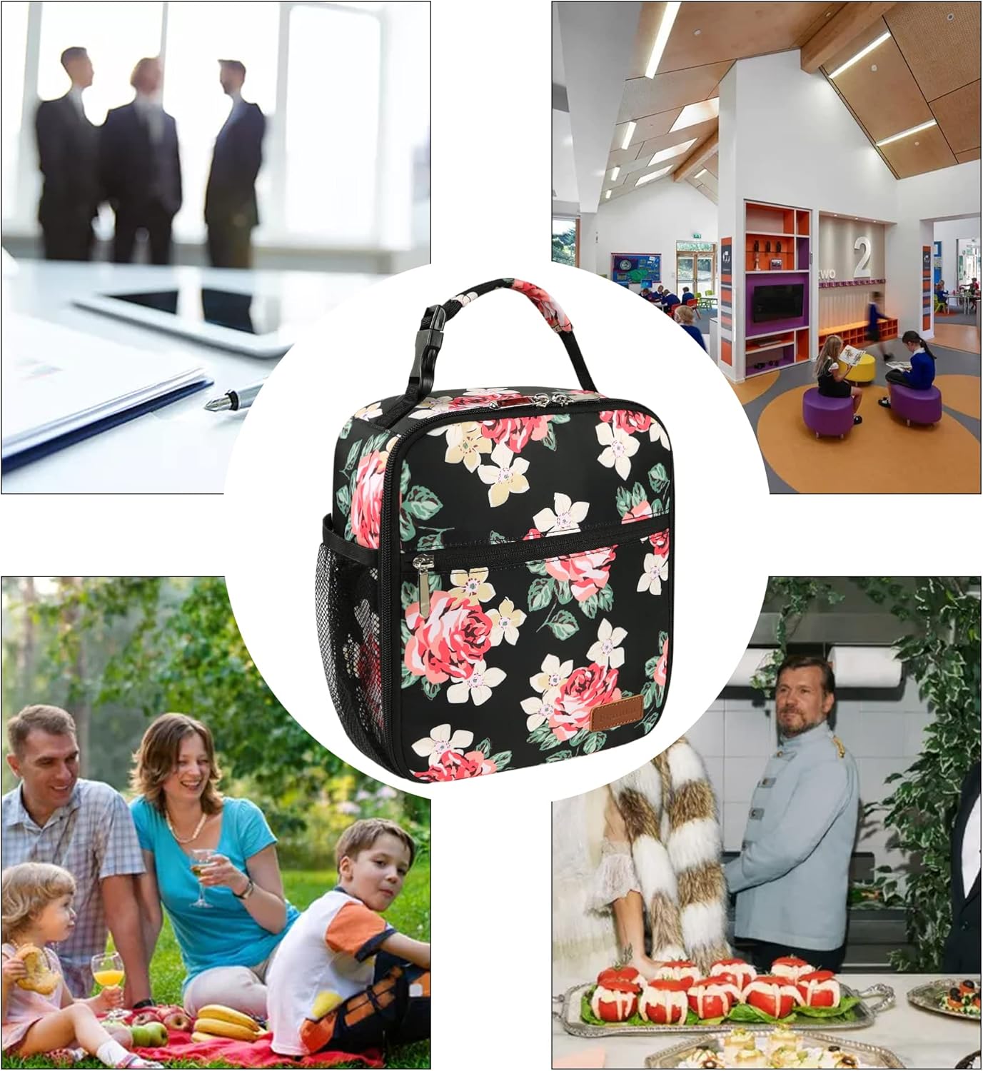 Lunch Box for Men Women Adults Small Lunch Bag for Office Work Picnic - Reusable Portable Lunchbox, Black