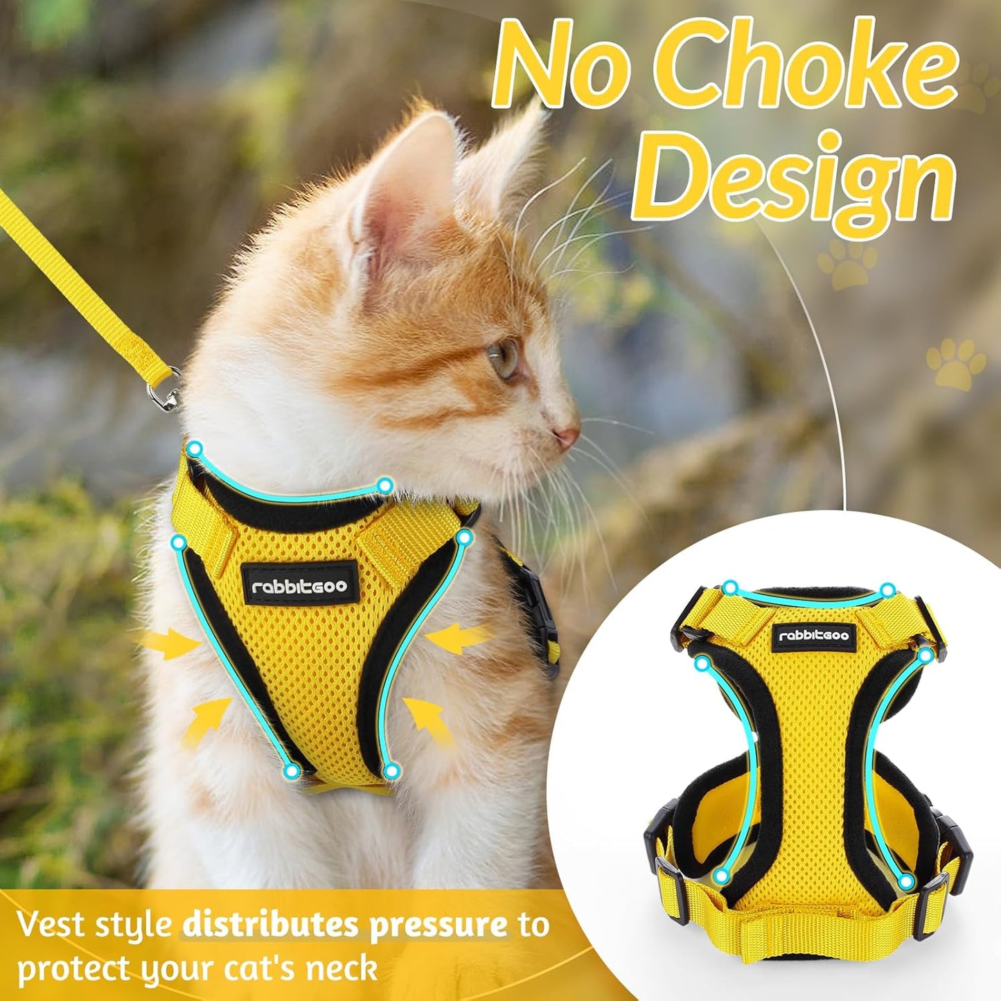 rabbitgoo Cat Harness and Leash for Walking, Escape Proof Soft Adjustable Vest Harnesses for Small Medium Cats, Easy Control Breathable Reflective Strips Jacket, XS, Black
