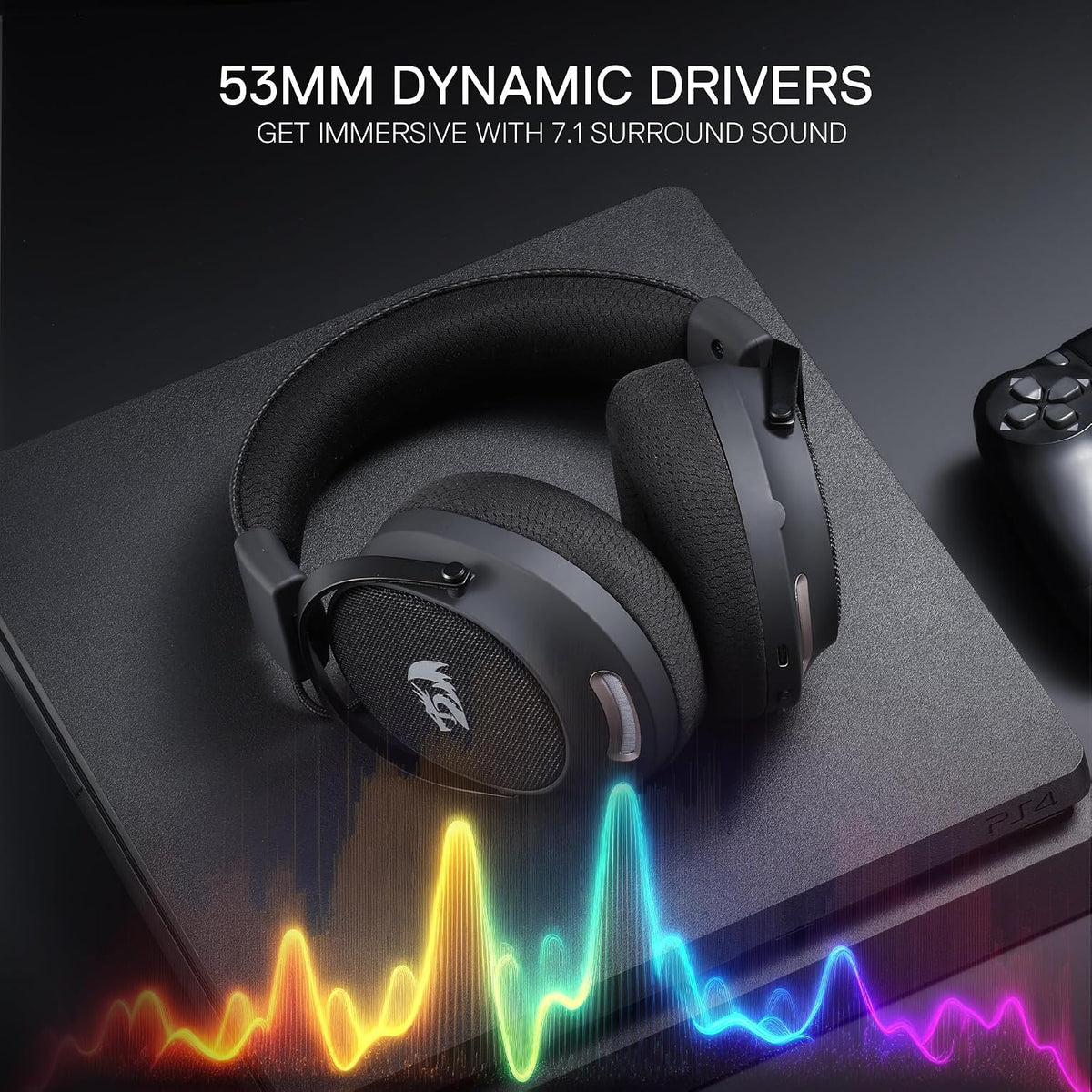 Redragon H858 3-Mode Wireless Gaming Headset, 53mm 7.1 Sound, Gray