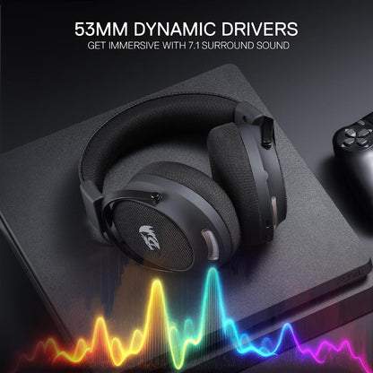 Redragon H858 3-Mode Wireless Gaming Headset, 53mm 7.1 Sound, Gray