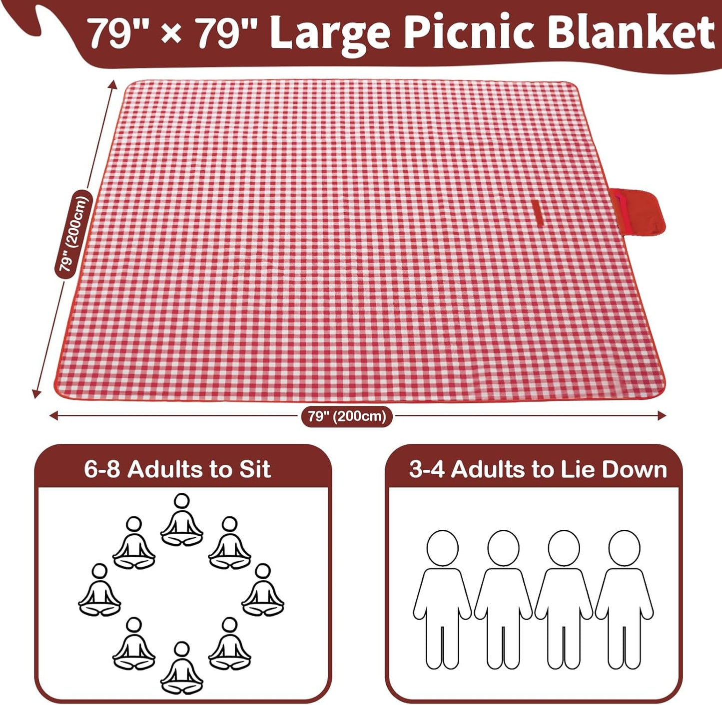 Extra Large Outdoor Picnic Blanket, 79"x79" Waterproof Picnic Mat, Sandproof Beach Blanket Portable Camping Blanket Lightweight for Park Beach Camping Courtyard (Dark Blue)
