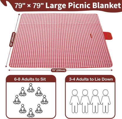 Extra Large Outdoor Picnic Blanket, 79"x79" Waterproof Picnic Mat, Sandproof Beach Blanket Portable Camping Blanket Lightweight for Park Beach Camping Courtyard (Dark Blue)