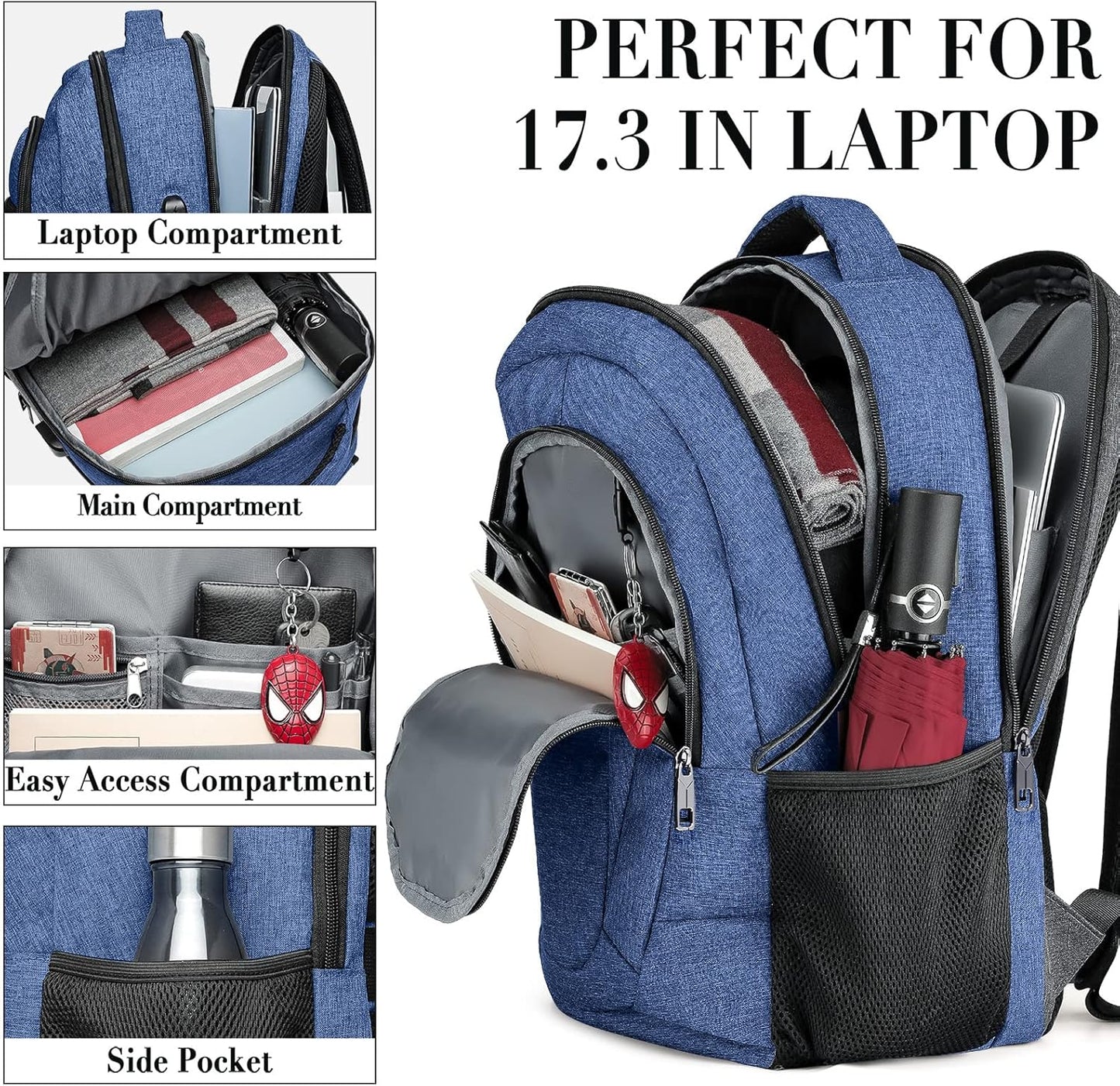Backpack for Men and Women, School Backpacks for Teen Boys and Girls, Black Water Resistant Back Pack, Business Men Sturdy Computer Bag with USB Charging Port, Gifts