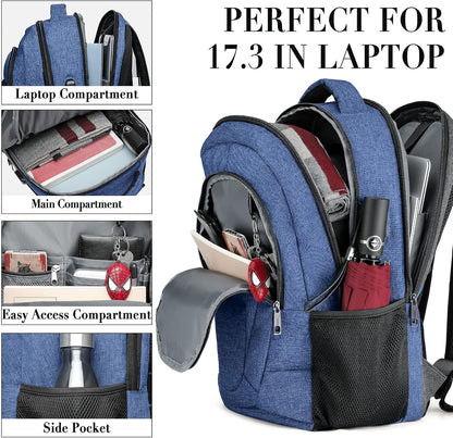 Backpack for Men and Women, School Backpacks for Teen Boys and Girls, Black Water Resistant Back Pack, Business Men Sturdy Computer Bag with USB Charging Port, Gifts