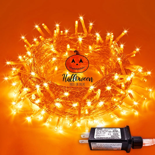 JMEXSUSS 66ft 200 LED Halloween Lights Outdoor, Orange String Lights Clear Wire, 8 Modes Orange Halloween Christmas String Lights Plug in for Tree Indoor Patio Garden Thanksgiving Decorations - PuriLite
