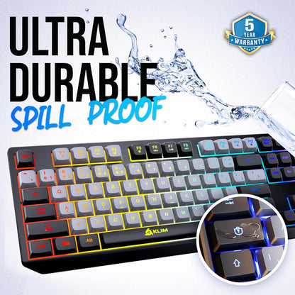 KLIM  Chroma Wireless Gaming Keyboard RGB New - Long-Lasting Rechargeable Battery - Quick and Quiet Typing - Water Resistant Backlit Wireless Keyboard for PC PS5 PS4 Mac - Black