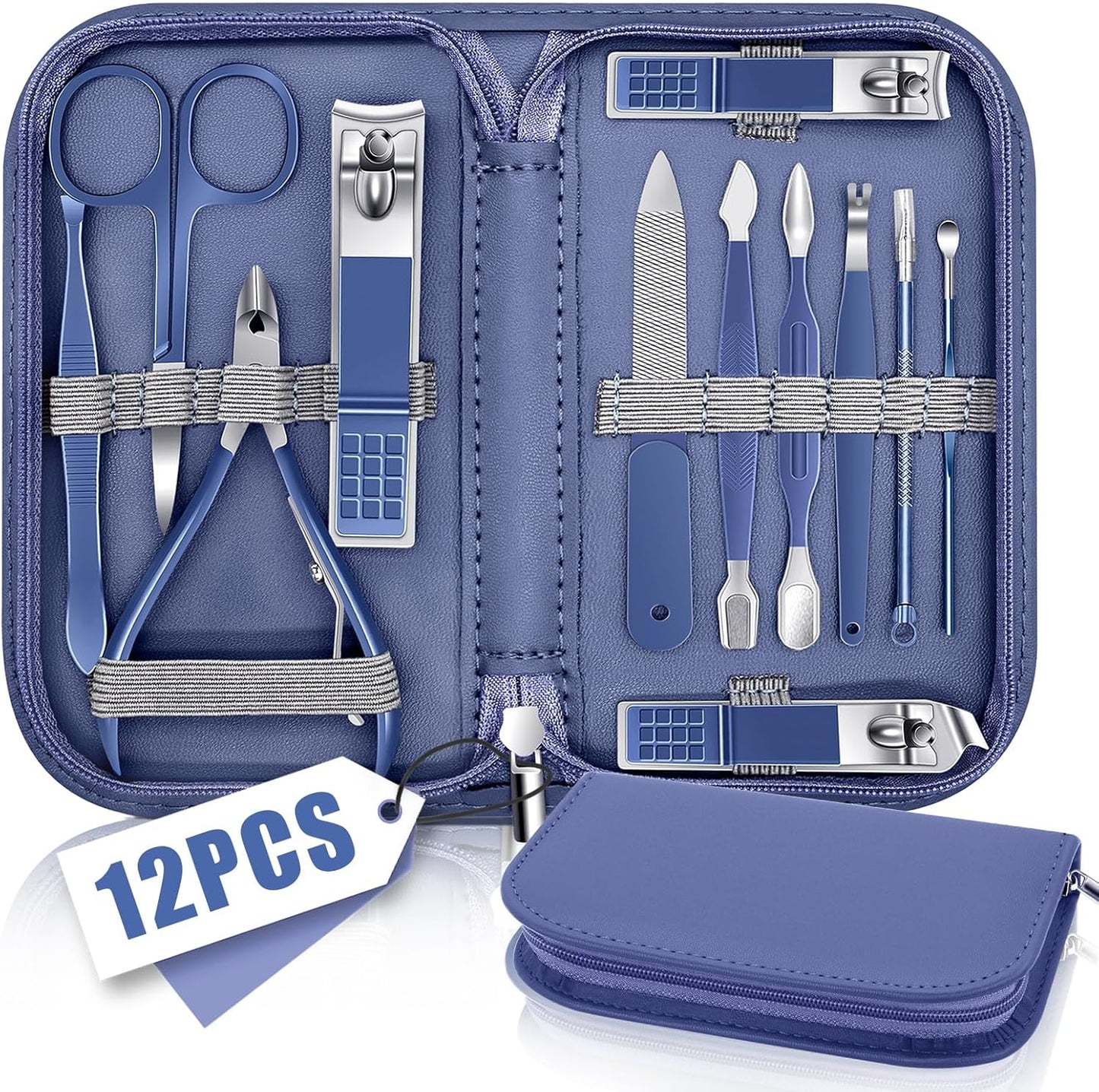 Manicure Pedicure Set, Nail Clipper Set for Men Women, Professional Manicure Kit Pedicure Kit, Nail Care Kit with Green Travel Leather Bag, Set 12 in 1