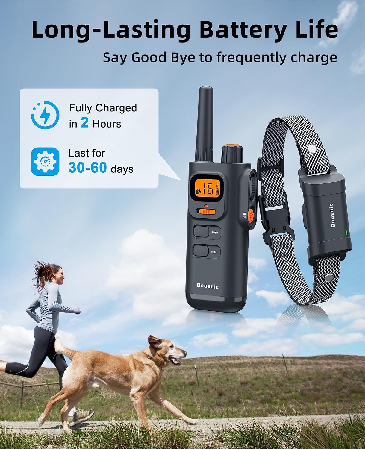 Bousnic Dog Shock Collar with Remote - [New Edition] 4000FT Dog Training Collar for Large Medium Small Dogs (8-120lbs) Waterproof Rechargeable E Collar with Beep, Vibration, Safe Shock (Dark Blue)