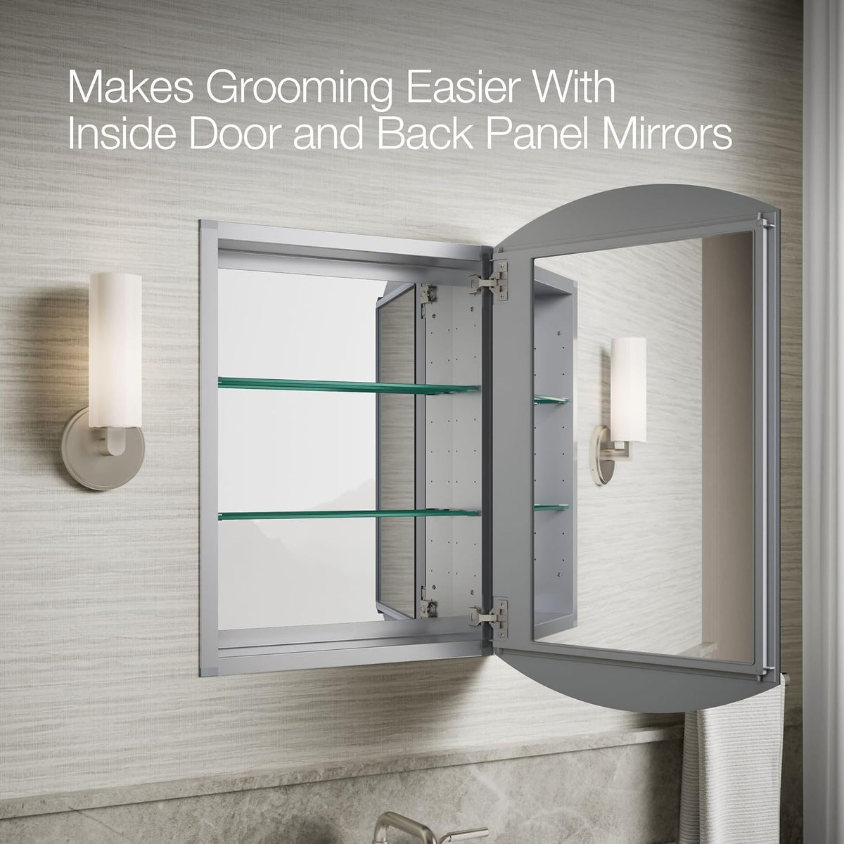 Kohler K-3073-Na Archer Frameless 20 Inch X 31 Inch Aluminum Bathroom Medicine Cabinet;; Recess or Surface Mount
