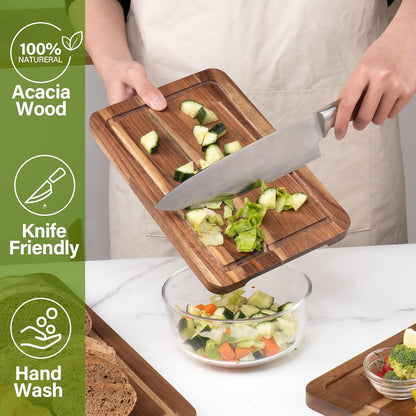 Bamboo Cutting Board Set of 3, Cutting Boards for Kitchen with Juice Groove, Bamboo Chopping Board Set, Serving Board Set for Meat, Fruit Vegetable and Cheese