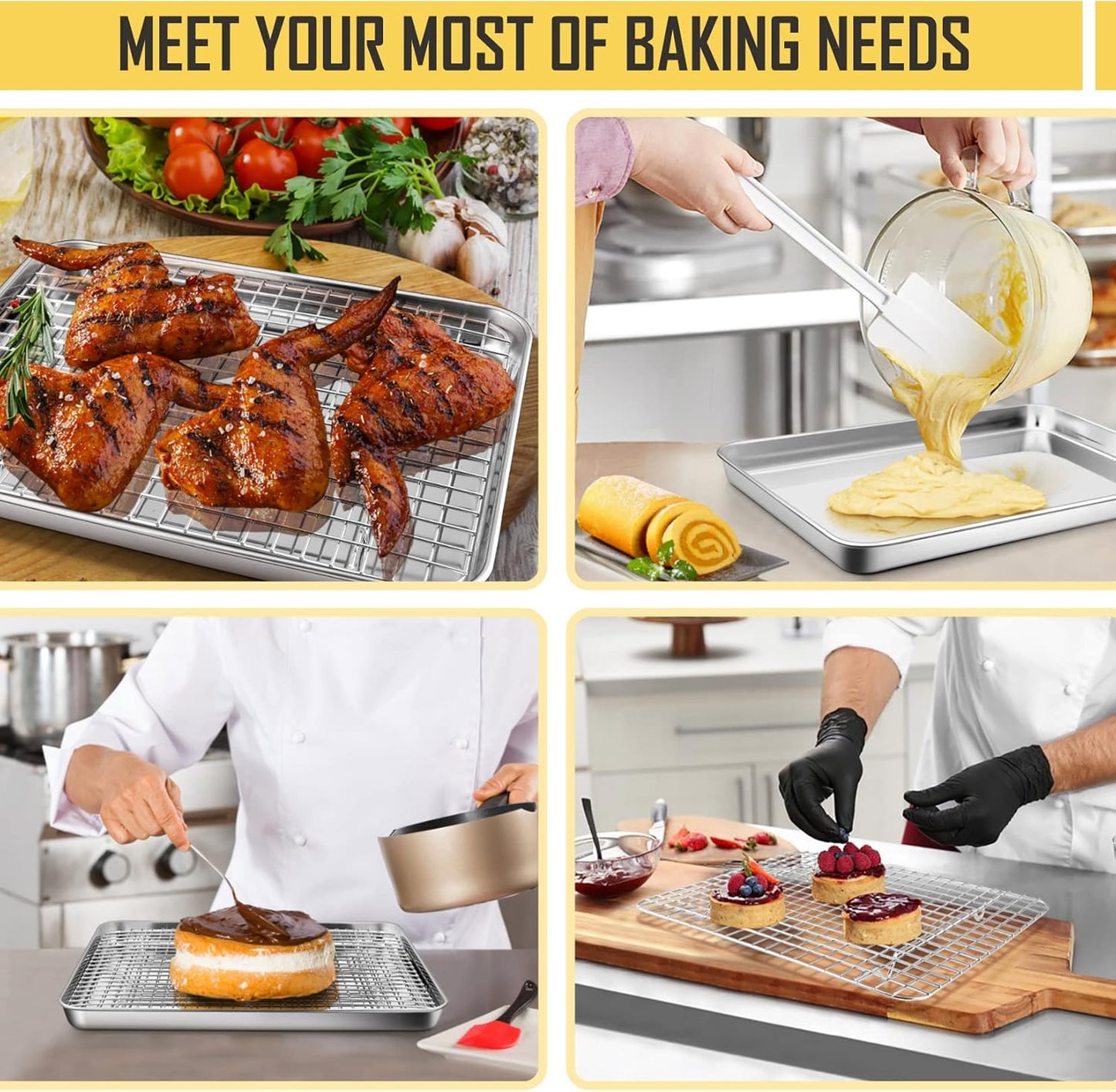 17.5 Inch Baking Sheet Pan with Rack Set, Joyfair Stainless Steel Half Size Oven Cookie Sheet Tray with Cooling Rack, Non-Toxic & Heavy Duty, Mirror Finishes &Easy Cleaning - (1 Pan + 1 Rack)