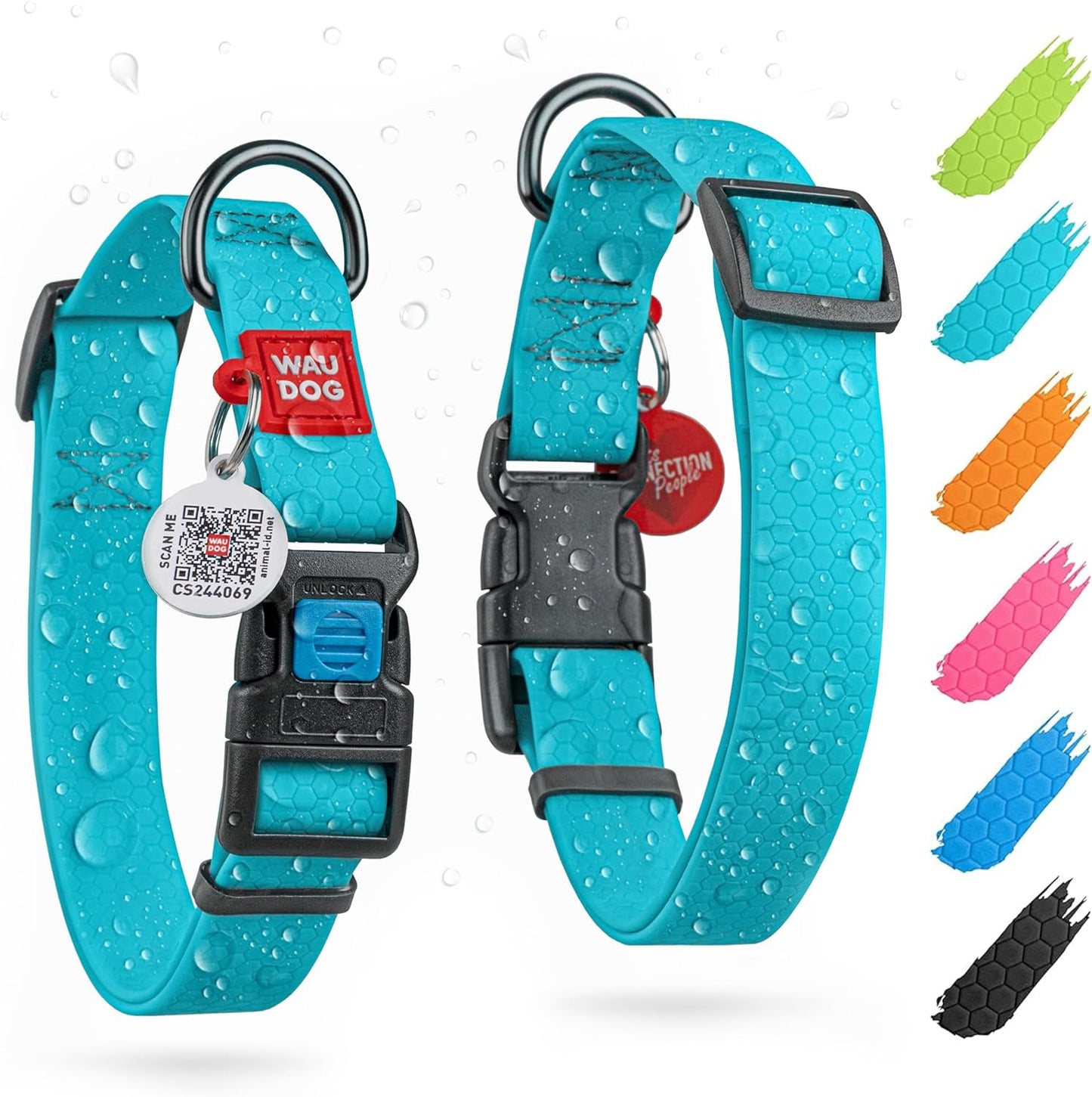 Waterproof Dog Collar - Adjustable Glow Dog Collar for Large Dogs, Small and Medium Dogs - Heavy Duty Dog Collars with Durable Metal Clasp and QR Dog Tag - Glow in The Dark Dog Collars