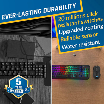 KLIM  Chroma Wireless Gaming Keyboard RGB New - Long-Lasting Rechargeable Battery - Quick and Quiet Typing - Water Resistant Backlit Wireless Keyboard for PC PS5 PS4 Mac - Black