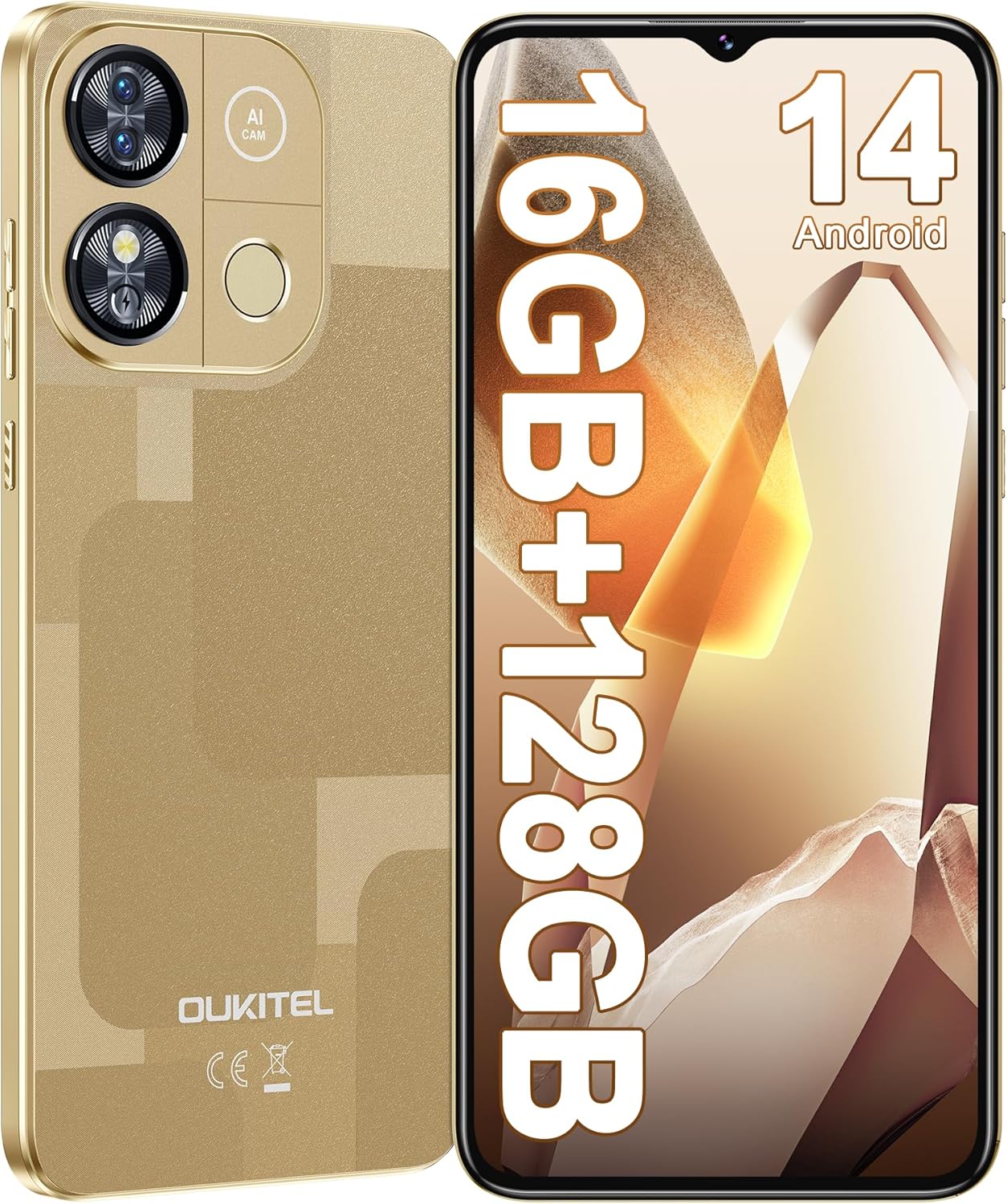 OUKITEL C57 PRO Unlocked Cell Phone Android 14 Phone Unlocked 16GB+128GB/TF 1TB Expandable 4G Dual Sim Smartphone 6.52'' HD+ Large Screen 4300mAh Face Unlock Telephone