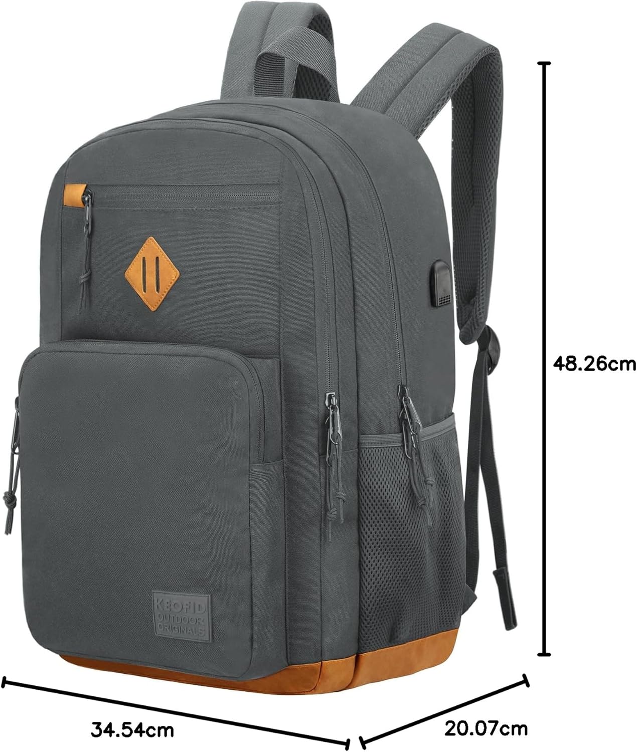 KEOFID classic carry-on travel backpack for men and women, Anti theft laptop backpack with USB charging port, large backpack for college(dark black）