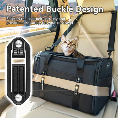Petsfit Pet Carrier Airline Approved, Soft-Sided Cat Carrier with Patented Car Buckle, Lightweight and Collapsible with Adjustable Shoulder Strap, Soft Cushion,Green