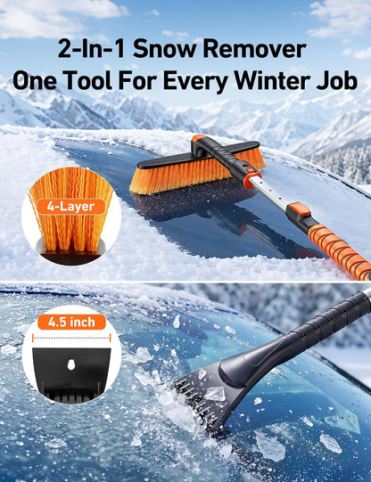 AstroAI 46" Extendable 2-in-1 Snow Brush & Ice Scrapers for Car Windshield