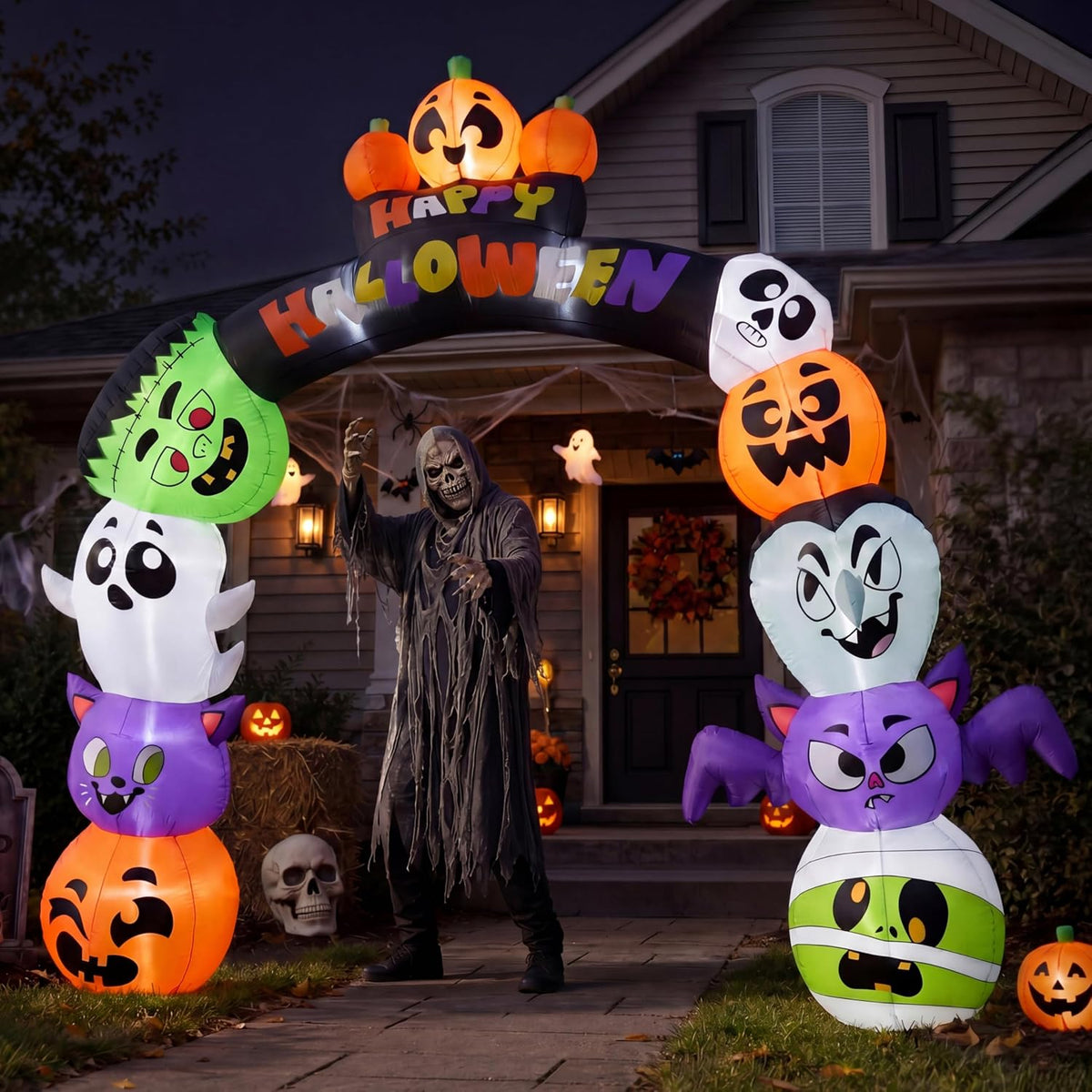 Joiedomi 8 FT Cute Halloween Inflatables Pumpkin Archway Outdoor Decoration, Archway Halloween Blow Up for Yard with Build-in LED Lights, Inflatable Arch Yard Outside Pumpkin Decor for Party, Garden