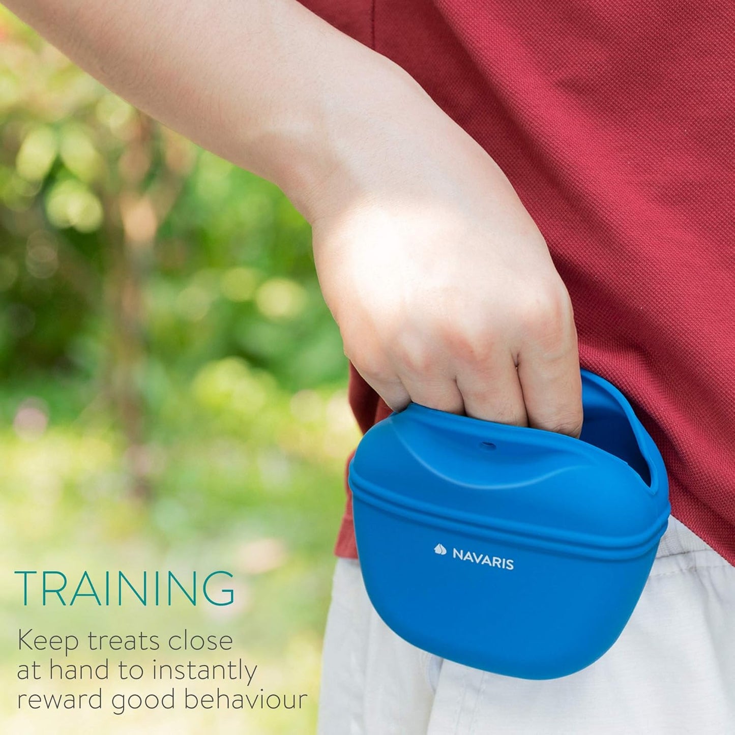 Navaris Silicone Dog Treat Pouches (Set of 2) - Dog Treat Pouch Holder Bag with Clip for Training, Treats, Leash - Polyhedron Design - Blue and Gray