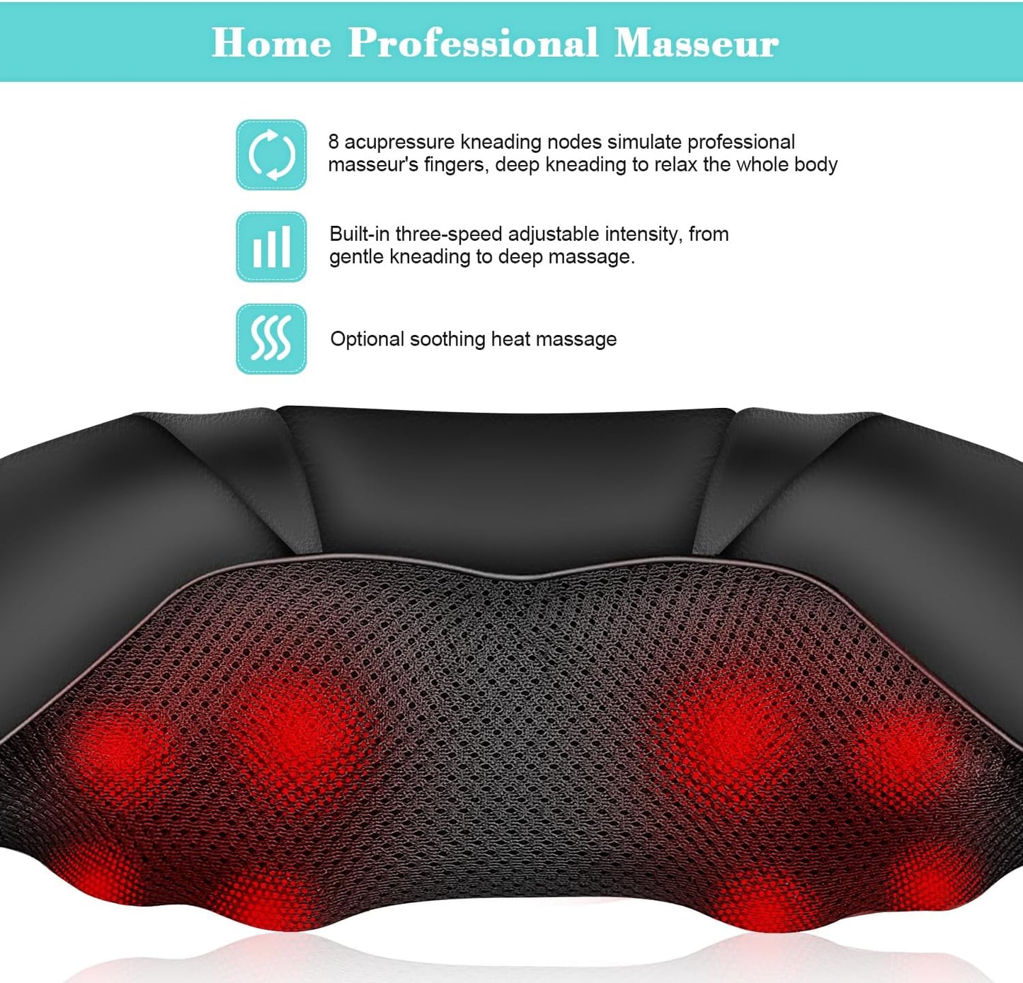 Neck Massager with Heat, Shiatsu Back Neck and Shoulder Massager - Gifts for Women/men/Mom/Dad - Electric Deeper Tissue 4D Kneading Massage, Use at Home, Office, Car