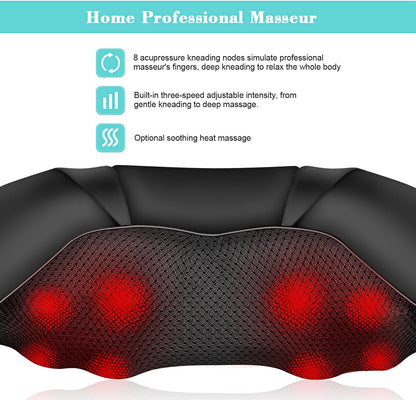 Neck Massager with Heat, Shiatsu Back Neck and Shoulder Massager - Gifts for Women/men/Mom/Dad - Electric Deeper Tissue 4D Kneading Massage, Use at Home, Office, Car