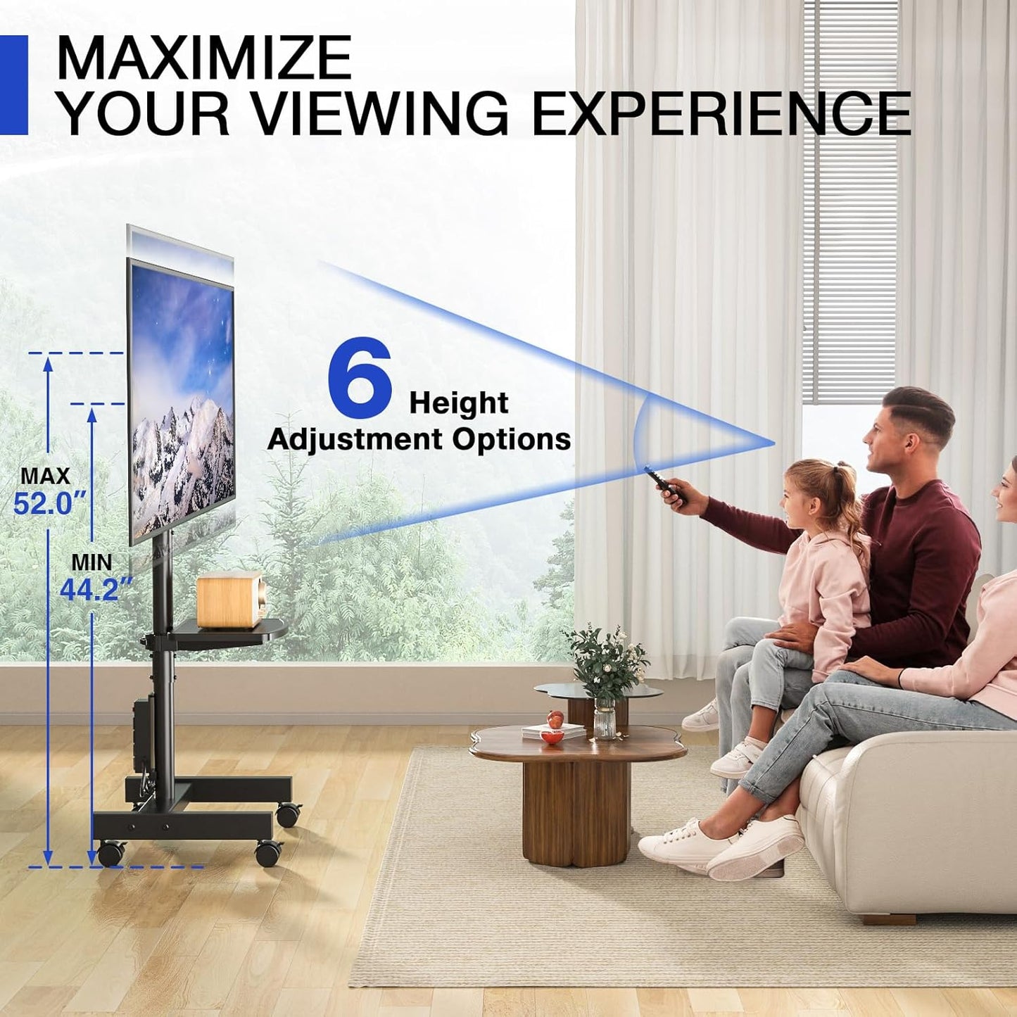 Rfiver Mobile TV Stand with Power Outlet, Rolling TV Stand for 13-50 Inch LCD LED Flat Panel Curved Screen, Tilting and Rotating Mount, Portrait to Landscape, Holds up to 55lbs, Max VESA 200x200mm