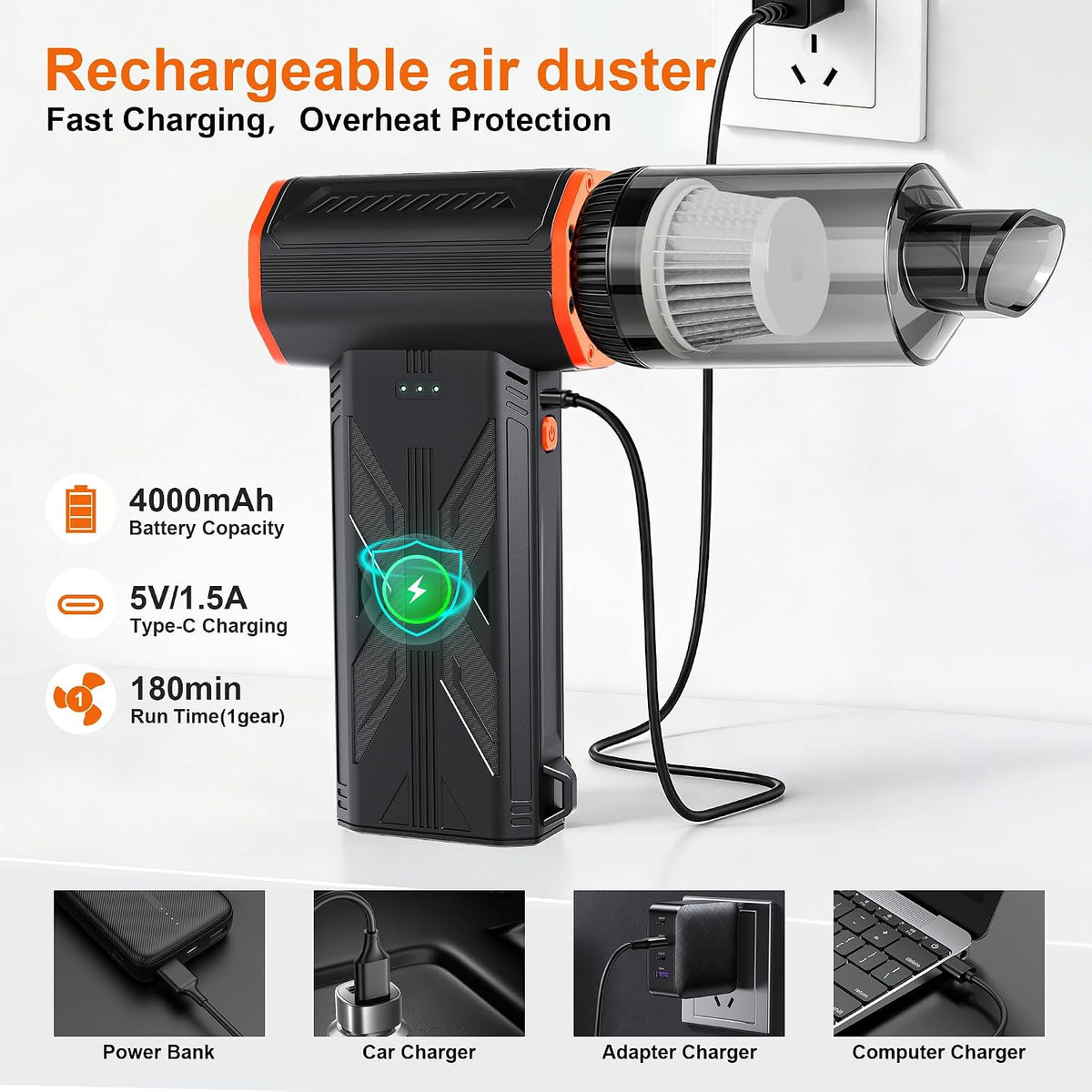 Compressed air Duster & Small Vacuum,150000RPM 3in1 Computer Vacuum Cleaner