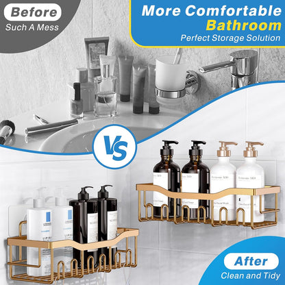 EUDELE 5-Pack Rustproof Stainless Steel Shower Caddy – No Drill Adhesive Bathroom Organizer with Large Capacity, Spacious Shower Shelves for Inside Shower, Kitchen & Home Decor Storage