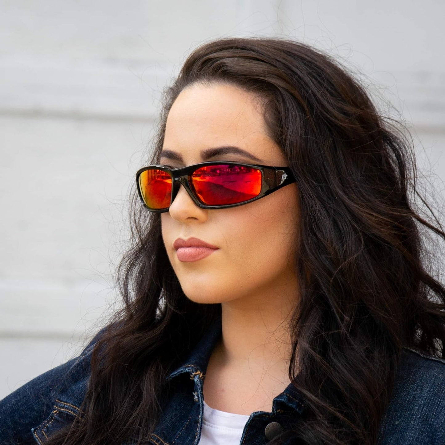 Birdz Eyewear Oriole Padded Motorcycle Riding Sunglasses Gloss Black Frames Red G-Tech Reflective Lenses